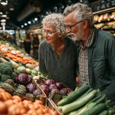 Щасливі літні люди насолоджуються здоровою їжею